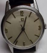 A Gents 1960’s Omega Stainless Steel mechanical Wristwatch with original crown, Arabic Roman