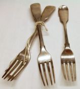 A pair of George III Dessert Forks, Fiddle pattern, London 1818, maker WB and a further Victorian