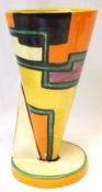 A Clarice Cliff conical Vase, decorated in colours with the “Football” pattern, (NB: This example