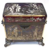 A decorative Bohemian style red Glass and gilt metal mounted Casket of rectangular form, the lid and