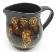 A Doulton Kings Ware squat Jug titled “Memories”, decorated with figures on a brown background.
