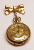 A first quarter of the 20th Century import hallmarked 12ct Gold cased Fob Watch with button wind,
