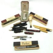 A Mixed Lot comprising: Parker, Dunhill and other Fountain Pens, boxed Dunhill Lighter, etc