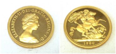 An Elizabeth II Gold proof Half Sovereign dated 1980.