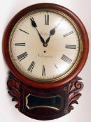 An early 19th Century Mahogany drop dial Wall Timepiece, with spun Brass bezel over a convex dial,