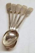 A set of five Victorian Teaspoons, Fiddle pattern, London 1880, makers mark FH, weighing
