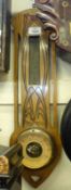 A small arts and crafts style fruitwood cased Wall Barometer of rectangular form, (Thermometer