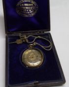 A third quarter of the 19th Century 18K gold cased Fob Watch, key wind, black Roman numerals to an