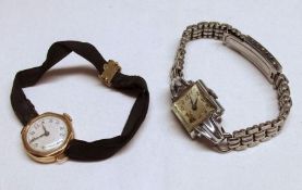 A Mixed Lot comprising: a 9ct Gold Ladies Wristwatch; together with a further Base Metal Cocktail