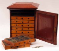 A large Satinwood and Walnut Specimen Case, includes a large collection of various Microscope Slides