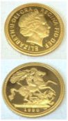 An Elizabeth II Gold proof Half Sovereign dated 1998.