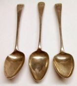 A set of three Georgian Teaspoons, Old English pattern, the top stamped with makers mark only “