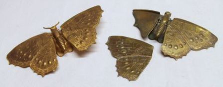 An interesting pair of Victorian gilt metal Needle Holders in the form of Butterflies with