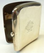 An Edwardian Silver Cigarette Case of heavy gauge, curved square design, bearing a crest and a