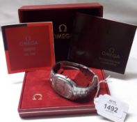A Gents 1980’s Stainless Steel cased Omega Seamaster Quartz Wristwatch, Silvered batons to a