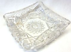 A heavily facetted Lead Crystal Glass square Dish with a crimped and folded rim, 8 ¼” wide