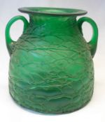 An iridescent green Glass two handled Vase of spreading circular baluster form, moulded with