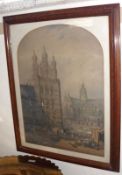 A 19th Century Pencil and Watercolour Study of a Continental City Market Scene, signed A H Kirk,