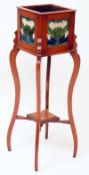 A 19th Century Plant Stand on four narrow legs, square top section with metal lined interior, the