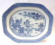 An 18th Century Chinese blue and white Porcelain Platter of octagonal form, typically decorated with