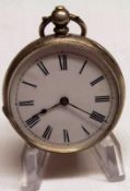 A last quarter of the 19th Century Silver key wind Fob Watch, black Roman numerals to a white