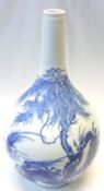 A Chinese large balustered Spill Vase, painted in under glazed blue with exotic birds, flowering