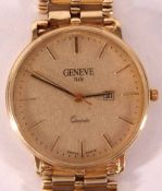A Gents Vintage mid grade yellow metal “Geneve, Italy” quartz movement Wristwatch, Gold batons to