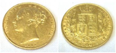 A Victorian Gold young head Sovereign dated 1847.