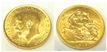 A George V Gold Sovereign dated 1913.