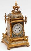 An early 20th Century French gilt and Champlevé enamelled Mantel Clock, J W Benson, 25 Old Bond