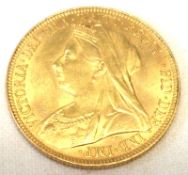 A Victorian Gold Sovereign dated 1894.