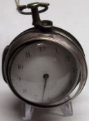 A last quarter of the 18th Century Silver paired cased key wind Pocket Watch, the verge movement
