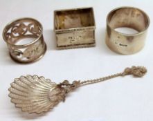 A Mixed Lot comprising: Three assorted hallmarked Silver Napkin Rings, Approximately 5 ½ ozs