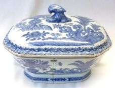 An 18th Century Chinese blue and white Porcelain Tureen and Cover with typical floral decoration,