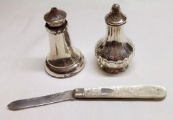 A group comprising a George V Folding Fruit Knife with engraved Mother of Pearl Case, Sheffield