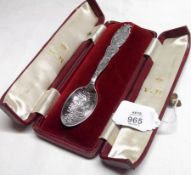 An impressive red Leather cased Souvenir Spoon made to commemorate the Diamond Jubilee of Queen