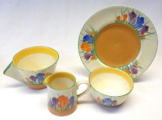 A small collection of Clarice Cliff “Crocus” pattern wares comprising: A small cream Jug and