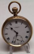 A first quarter of the 20th Century 9ct Gold cased open faced Pocket Watch with button wind, the