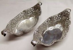 Two Victorian Bon-Bon Dishes, each of lobed oval form with scrolling handles, with lattice work
