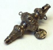 A Victorian Childs Whistle/Rattle/Teether (one only of four bells, no teething bar), 2 ¾” long,