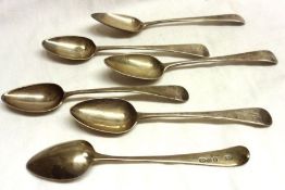 A matched set of six George III Teaspoons, Old English pattern, bearing monograms “TC” in script