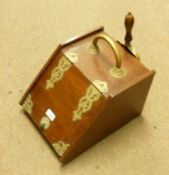 A late Victorian Brass Bound Mahogany Coal Box with shovel, 11” wide