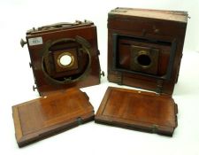 Two 19th Century Mahogany and Brass Plate Cameras, one in A/F condition (bearing no labels), the