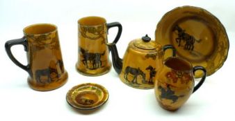 A Mixed Group of Royal Doulton Wares comprising two Tankards, a small Teapot, a small Jug, a Pin