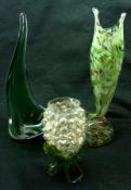 A Mixed Group: three Art Glass Vases, to include Murano type fish-shaped Vase; a further green glass