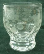 A set of five Clear Cut Glass Tumblers decorated with an etched sprays of hop design, 4” high