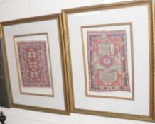 A pair of Limited Edition Prints, after M J Cawbridge, Studies of Carpet, Sevankazak and Lasqhi,