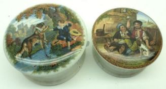 A Prattware Pot and Lid “Good Dog”; together with one other “The Queen, God Bless Her” (restored), 4