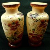 A pair of late 19th/early 20th Century French Opaque Glass Vases, decorated with sprays of poppies