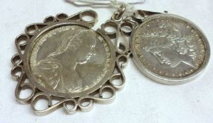 M Theresia, Silver Thaler, bearing date 1780, in a decorative White Metal Pendant mount together